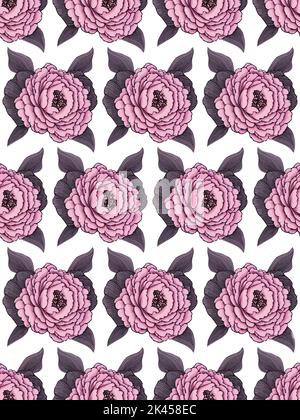 Motif sans couture de fleurs aux feuilles, rose sur blanc, vecteur de haute qualité, style botanique moderne Illustration de Vecteur