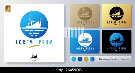 Illustration vectorielle pour bateau de pêche logo Design minimal. Nom vide pour insérer votre marquage. Conçu avec des exemples pour tous les types d'applications. Vous c Illustration de Vecteur