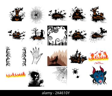 Ensemble de silhouettes d'Halloween sur fond blanc. Joyeux Halloween. Illustration vectorielle Illustration de Vecteur