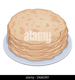 Pile de crêpes sur une plaque, illustration de style caricature isolée à vecteur de couleur. Illustration de Vecteur