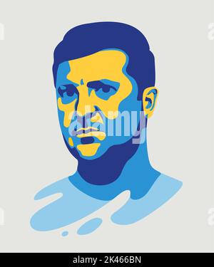 Portrait numérique de Volodymyr Oleksandrovych Zelenskyy - président ukrainien. Illustration de Vecteur