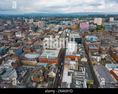 Vue aérienne de l'horizon urbain du centre-ville de Glasgow, Écosse, Royaume-Uni Banque D'Images