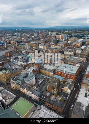 Vue aérienne de l'horizon urbain du centre-ville de Glasgow, Écosse, Royaume-Uni Banque D'Images