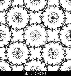 motif noir et blanc sans couture avec fleurs Illustration de Vecteur