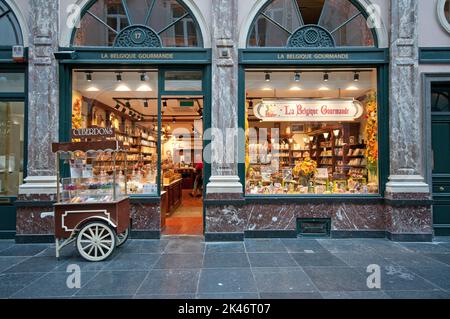 La Belgique Gourmande chocolaterie, Galerie de la Reine, 17, Bruxelles, Belgique Banque D'Images