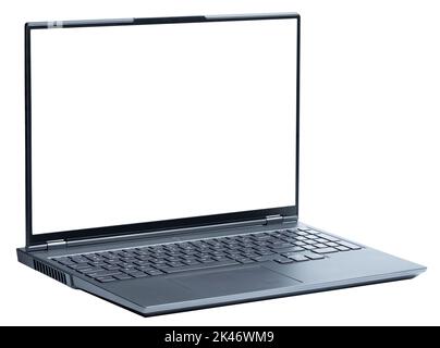 Vue isométrique de l'ordinateur portable ouvert isolé avec espace de copie Banque D'Images