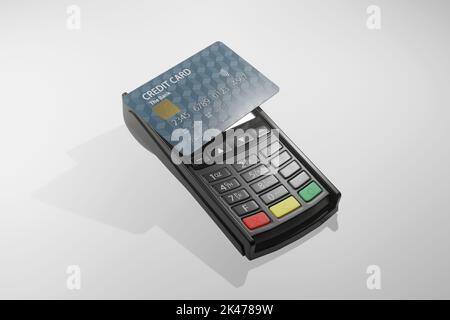 Carte de crédit sur une machine à cartes pour effectuer un paiement sans contact. Illustration du concept de paiement sans fil par cartes de crédit et de débit Banque D'Images