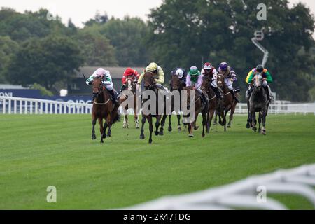Ascot, Berkshire, Royaume-Uni. 30th septembre 2022. Les cavaliers font la course à l'hippodrome d'Ascot dans les piquets de handicap de Peroni Nastro Azzurro amateur de jockeys. Crédit : Maureen McLean/Alay Live News Banque D'Images