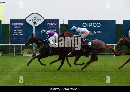 Ascot, Berkshire, Royaume-Uni. 30th septembre 2022. Le cheval El Habeeb monté par le jockey Andrea Atzeni remporte les piquets Peroni Nastro Azzurro Noel Murless à l'hippodrome d'Ascot, battant le cheval Giavellotto monté par le jockey Neil Callan. Propriétaire Mohamed Khalid Abdulrahim. Formateur Kevin Philippart de Foy, Newmarket. Sélectionneur Khalid Abdul Rahim. Crédit : Maureen McLean/Alay Live News Banque D'Images