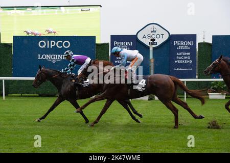 Ascot, Berkshire, Royaume-Uni. 30th septembre 2022. Le cheval El Habeeb monté par le jockey Andrea Atzeni remporte les piquets Peroni Nastro Azzurro Noel Murless à l'hippodrome d'Ascot, battant le cheval Giavellotto monté par le jockey Neil Callan. Propriétaire Mohamed Khalid Abdulrahim. Formateur Kevin Philippart de Foy, Newmarket. Sélectionneur Khalid Abdul Rahim. Crédit : Maureen McLean/Alay Live News Banque D'Images