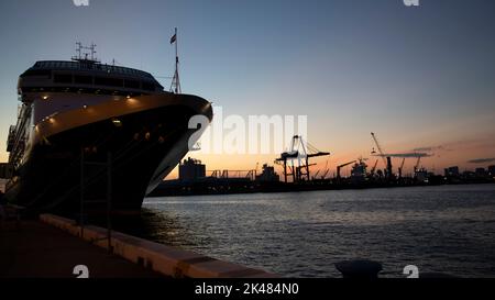 Un navire de croisière est amarré comme agents des douanes et de la protection des frontières des États-Unis à Port Everglades, en Floride, ce qui a facilité le traitement et l'arrivée des passagers et des membres d'équipage des navires de croisière. Les agents des douanes et de la protection des frontières américaines se sont joints aux organismes locaux, gouvernementaux et fédéraux pour débarquer en toute sécurité des voyageurs pendant la pandémie de coronavirus, le 3 avril 2020. Photo de Gary Gillard sur les douanes et la protection des frontières des États-Unis Banque D'Images