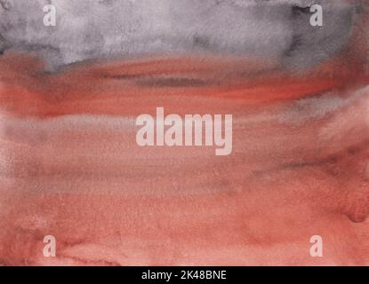 Aquarelle fond marron et gris. Toile de fond liquide multicolore aquarelle. Traits de pinceau rouge-marron et noir sur papier. Banque D'Images