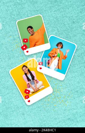Image de collage vertical des personnes réseau social instagram profil facebook avatar photo comme les notifications isolées sur fond créatif Banque D'Images