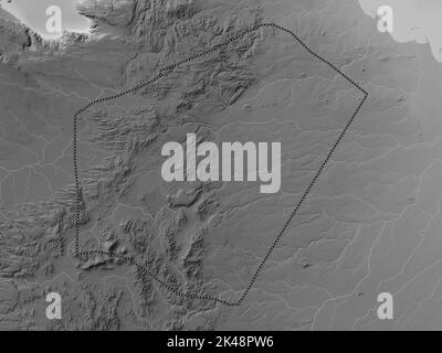 Ali Sabieh, région de Djibouti. Carte d'altitude en niveaux de gris avec lacs et rivières Banque D'Images