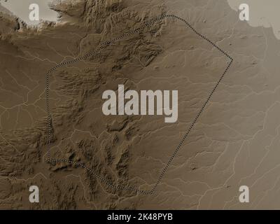 Ali Sabieh, région de Djibouti. Carte d'altitude colorée en tons sépia avec lacs et rivières Banque D'Images