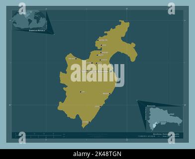 Barahona, province de la République dominicaine. Forme de couleur unie. Lieux et noms des principales villes de la région. Cartes d'emplacement auxiliaire d'angle Banque D'Images