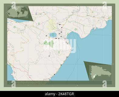 Barahona, province de la République dominicaine. Ouvrez la carte des rues. Lieux des principales villes de la région. Cartes d'emplacement auxiliaire d'angle Banque D'Images