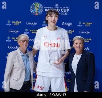 Sydney, Australie. 1st octobre 2022. Han Xu, de Chine, est nommé parmi les cinq meilleures étoiles du tournoi de la coupe du monde de basket-ball 2022 pour femmes FIBA à Sydney, en Australie, le 1 octobre 2022. Credit: Hu Jingchen/Xinhua/Alay Live News Banque D'Images
