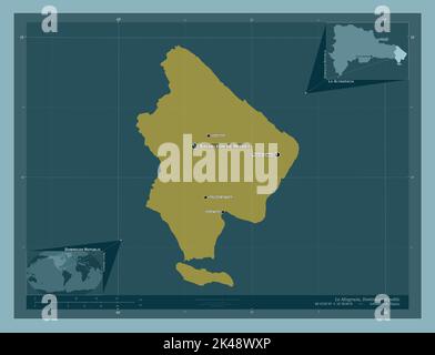La Altagracia, province de la République dominicaine. Forme de couleur unie. Lieux et noms des principales villes de la région. Cartes d'emplacement auxiliaire d'angle Banque D'Images