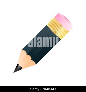 Crayon réaliste jaune 3D. Objet volumétrique en bois pour l'écriture et le dessin. Vecteur court crayon jaune, réaliste crayon isolé de dessin animé avec Illustration de Vecteur