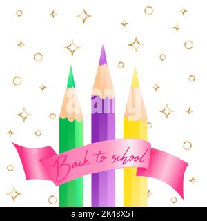 Illustration vectorielle avec modèle de conception pour la bannière de l'événement rentrée avec crayons, et citation de bienvenue de la rentrée Illustration de Vecteur