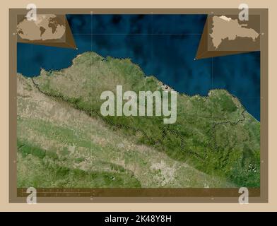 Puerto Plata, province de la République dominicaine. Carte satellite basse résolution. Cartes d'emplacement auxiliaire d'angle Banque D'Images