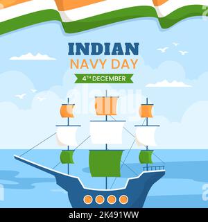 Modèle d'arrière-plan de la Journée de la Marine indienne dessin à la main dessin à l'écran plat de dessin animé Illustration de Vecteur