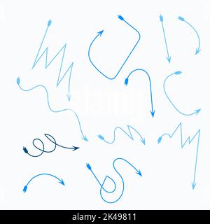 Flèches colorées. Ensemble coloré de flèches d'esquisse. Pointeurs de direction formes et objets. Dessin au crayon pour enfants. Contour vectoriel modifiable Illustration de Vecteur