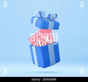 3D boîte cadeau ouverte surprise, gagnez des points concept, programme de fidélité et récompenses Illustration de Vecteur
