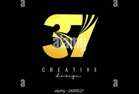 Logo Golden Creative numéro 37 3 7 avec lignes de pointe et design Road concept. Nombre avec conception géométrique. Illustration vectorielle avec nombre et créat Illustration de Vecteur