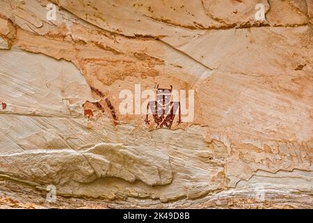 Temple Mountain Wash Pictograph Panel, Fremont culture figure anthropomorphique, San Rafael Reef Wilderness, Utah, États-Unis Banque D'Images