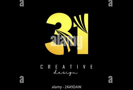 Logo Golden Creative numéro 31 3 1 avec lignes de pointe et design Road concept. Nombre avec conception géométrique. Illustration vectorielle avec nombre et créat Illustration de Vecteur