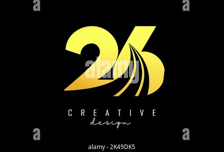 Logo Golden Creative numéro 26 2 6 avec lignes de pointe et design Road concept. Nombre avec conception géométrique. Illustration vectorielle avec nombre et créat Illustration de Vecteur