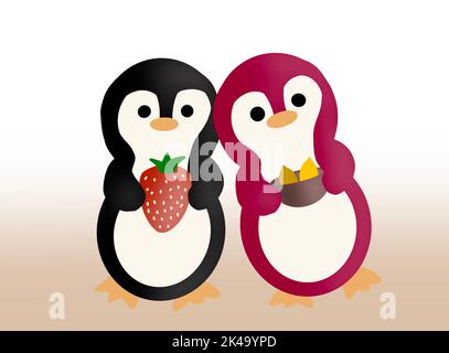 deux manchots mignons aux fruits, à la fraise et au citron Banque D'Images