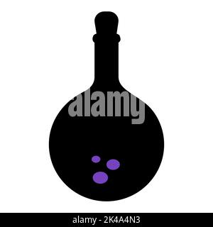 Une bouteille de potion magique. Silhouette. Une boisson miraculeuse. Bouillon de sorcière dans une bouteille. Les bulles violettes sont volantes vers le haut. Le récipient est hermétiquement fermé Illustration de Vecteur