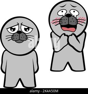 mignon standing chibi sceau enfant personnage de dessin animé expressions ensemble collection au format vectoriel Illustration de Vecteur