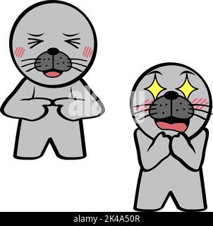 happy debout chibi sceaux kid personnage caricatures jeu d'expressions de la collection au format vectoriel Illustration de Vecteur