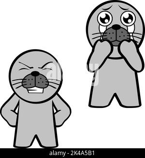 jeu d'expressions de dessin animé de personnage kid de chibi seal debout au format vectoriel Illustration de Vecteur