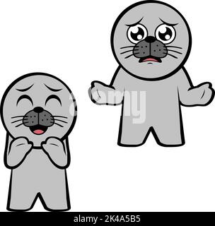 inquiet debout chibi sceau enfant personnage de dessin animé expressions ensemble de collection au format vectoriel Illustration de Vecteur