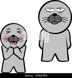 jeu d'expressions de dessin animé de personnage kid de chibi seal debout au format vectoriel Illustration de Vecteur