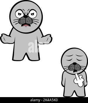 angry debout chibi sceaux kid personnage caricatures ensemble d'expressions de la collection au format vectoriel Illustration de Vecteur