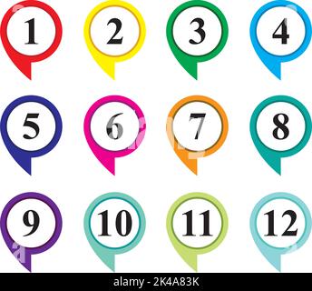 Ensemble de nombres en cercles colorés sur fond blanc Illustration de Vecteur