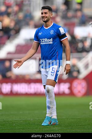 Édimbourg, le 1st octobre 2022. Antonio Colak des Rangers lors du match cinch Premiership au parc Tynecastle, à Édimbourg. Crédit photo à lire: Neil Hanna/Sportimage crédit: Sportimage/Alamy Live News Banque D'Images