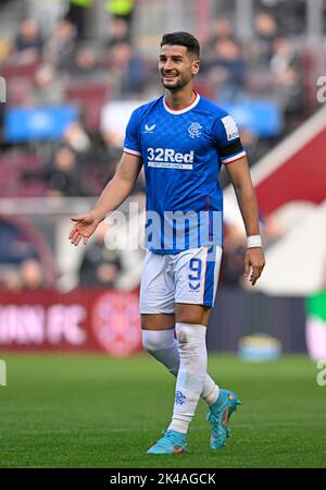 Édimbourg, le 1st octobre 2022. Antonio Colak des Rangers lors du match cinch Premiership au parc Tynecastle, à Édimbourg. Crédit photo à lire: Neil Hanna/Sportimage crédit: Sportimage/Alamy Live News Banque D'Images