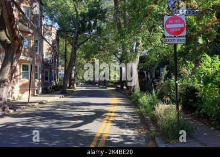 Une voie de circulation à contre-courant sur Fuller St, une rue à sens unique située à Brookline, Massachusetts, près de Boston. Les pistes cyclables à contrebas permettent d'aller dans les deux sens Banque D'Images