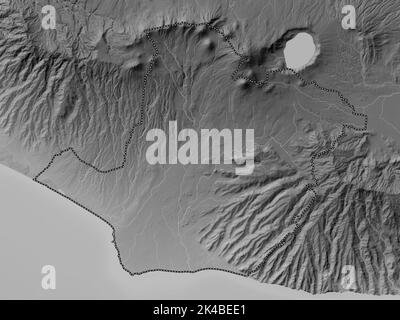 Sonsonate, département d'El Salvador. Carte d'altitude en niveaux de gris avec lacs et rivières Banque D'Images