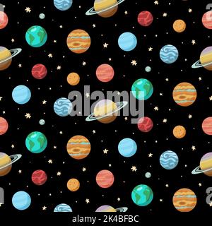Système solaire planètes Space Seamless Pattern. Backgroung pour paquet, médias sociaux, textile, papier peint, papier d'emballage Illustration de Vecteur