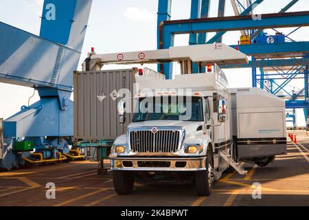 CBP effectue des inspections NII ou non intrusives sur des conteneurs portuaires au port de Philadelphie. Photo de James Tourtellotte Banque D'Images