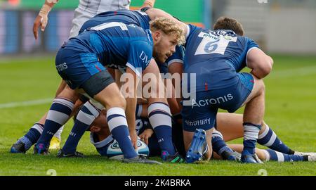 Vente, Royaume-Uni. 1st octobre 2022 ; AJ Bell Stadium, sale, Angleterre ; Gallagher Premiership Rugby, Vente versus Exeter Chiefs : Gus Warr of sale Sharks Credit: Action plus Sports Images/Alamy Live News Banque D'Images