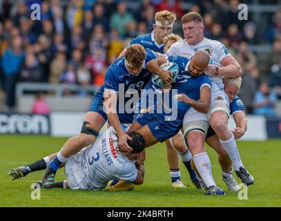 Vente, Royaume-Uni. 1st octobre 2022 ; AJ Bell Stadium, sale, Angleterre ; Gallagher Premiership Rugby, Vente versus Exeter Chiefs : Credit: Action plus Sports Images/Alamy Live News Banque D'Images